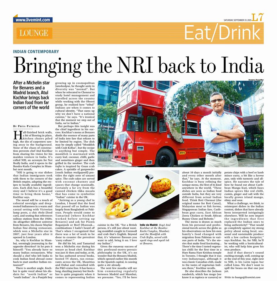 Exclusive for Mint! My scoop about Chef Atul Kochhar of Michelin-starred Benares opening NRI in Mumbai