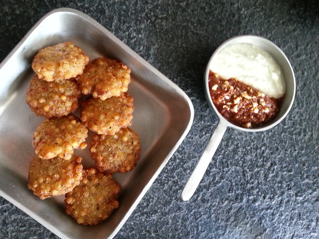 Thai Style Sabudana Wadas served with Wasabi Raita and Peanut Sambal